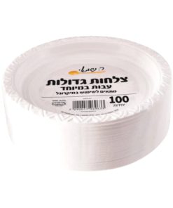 צלחות גדולות, לבן 100 יח' למיקרוגל 10 ח' בקרטון